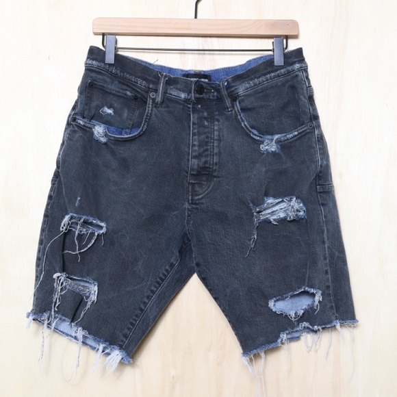 Purple Brand P020 Distressed Denim Shorts Charcoal Black Size 30